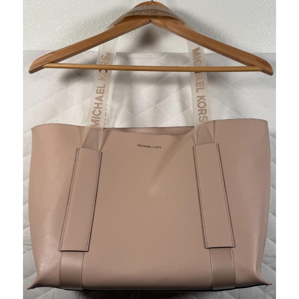 Michael Kors Faux Leather Tote Clear Logo Straps Blush Pink Nude NWT
